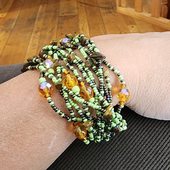 Claire's Green/Brown Multi-Strand Beaded Bohemian Style Bracelet - Picture 4 of 12
